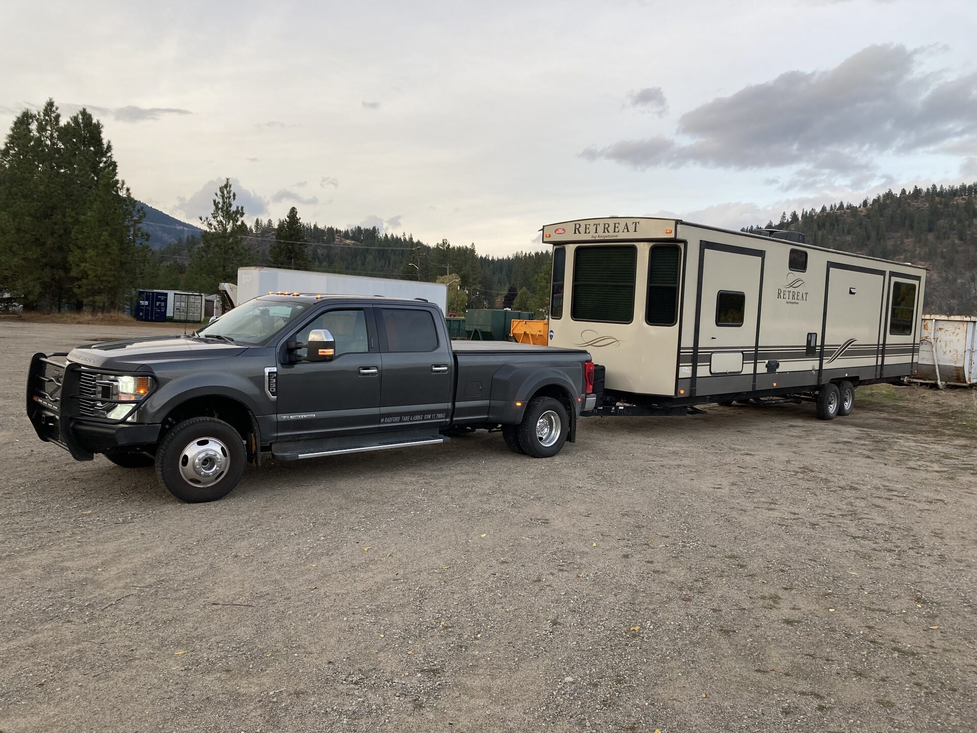 A trailer hitched to Mark's truck.